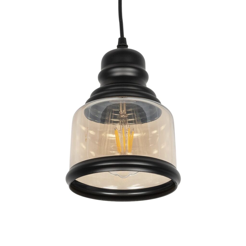 OLIVER 999-0187 Vintage Κρεμαστό Φωτιστικό Οροφής με Ντουί 1 x E27 AC 220-240V IP20 - Μελί & Μαύρο - Μ15 x Π15 x Υ21.5cm