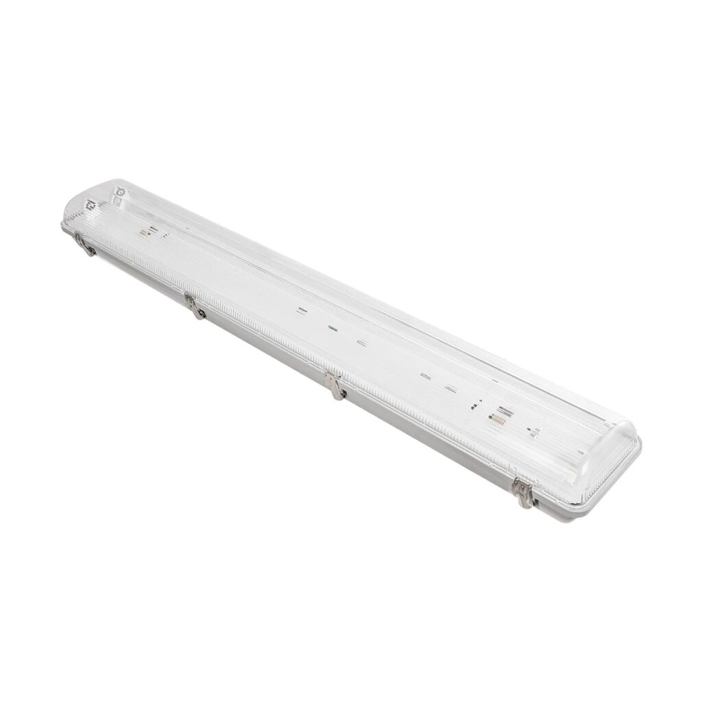 VIGAS 999-0250 Γραμμικό Βιομηχανικό Φωτιστικό Σκαφάκι Tri-Proof με Μεταλλικά Clips για 2 x Λάμπες T8 G13 90cm Τύπου Φθορίου LED Τροφοδοσίας Ενός Άκρου 120° AC 220-240V IP65 - Γκρι με Διάφανο Κάλυμμα Πλαστικό PC - Μ100 x Π15 x Υ10cm