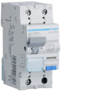 Hager ADA906H Ρελέ διαρροής με ασφάλεια RCBO 1P+N 6 A C 30 mA τύπου A