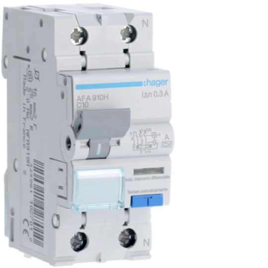 Hager AFA910H Ρελέ διαρροής με ασφάλεια RCBO 1P+N 10 A C 300 mA τύπου A
