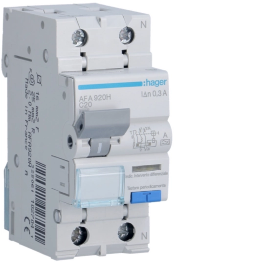 Hager AFA920H Ρελέ διαρροής με ασφάλεια RCBO 1P+N 20 A C 300 mA τύπου A