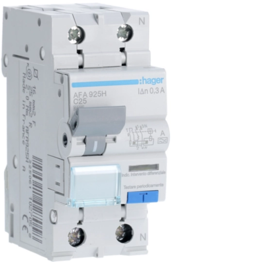 Hager AFA925H Ρελέ διαρροής με ασφάλεια RCBO 1P+N 25 A C 300 mA τύπου A
