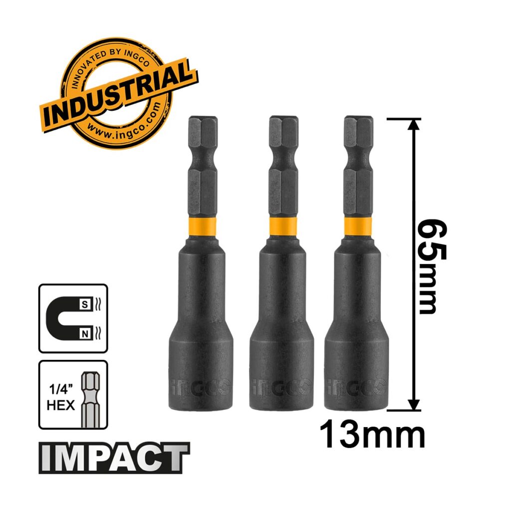 Καρυδάκια 1/4" Impact-Αέρος Μαγνητικά 13mm 3 τεμ. - INGCO AMN1331