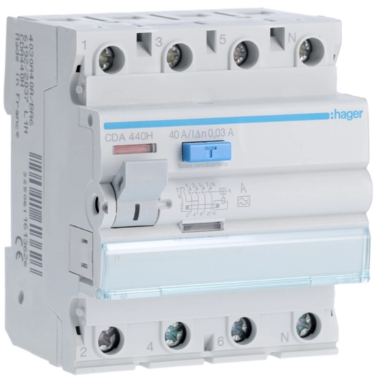 Hager CDA440H Ρελέ διαρροής RCCB 4P 40 A 30 mA τύπου A