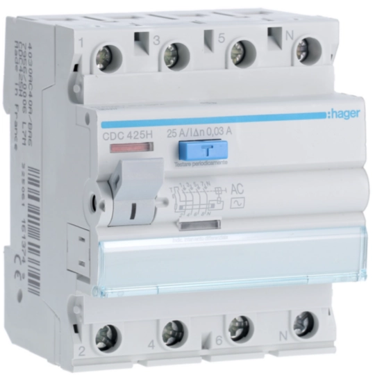 Hager CDC425H Ρελέ διαρροής RCCB 4P 25 A 30 mA τύπου AC