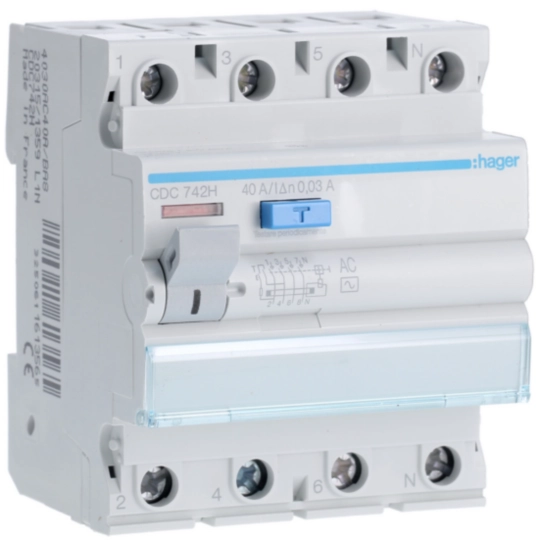 Hager CDC742H Ρελέ διαρροής RCCB 3P+N 40 A 30 mA τύπου AC
