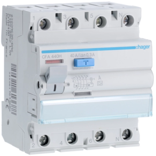 Hager CFA440H Ρελέ διαρροής RCCB 4P 40 A 300 mA τύπου A