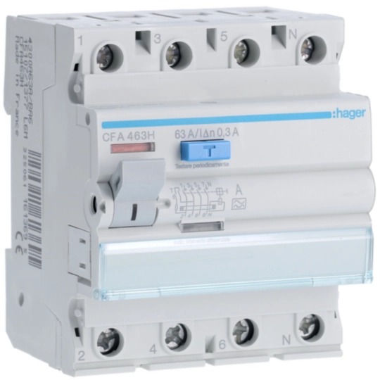 Hager CFA463H Ρελέ διαρροής RCCB 4P 63 A 300 mA τύπου A