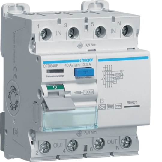 Hager CFB640E Ρελέ διαρροής RCCB 3P+N 40 A 300 mA τύπου B