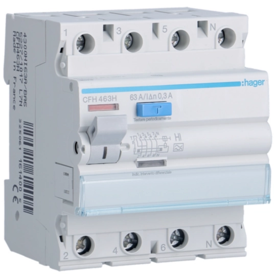 Hager CFH463H Ρελέ διαρροής RCCB 4P 63 A 300 mA τύπου A HI
