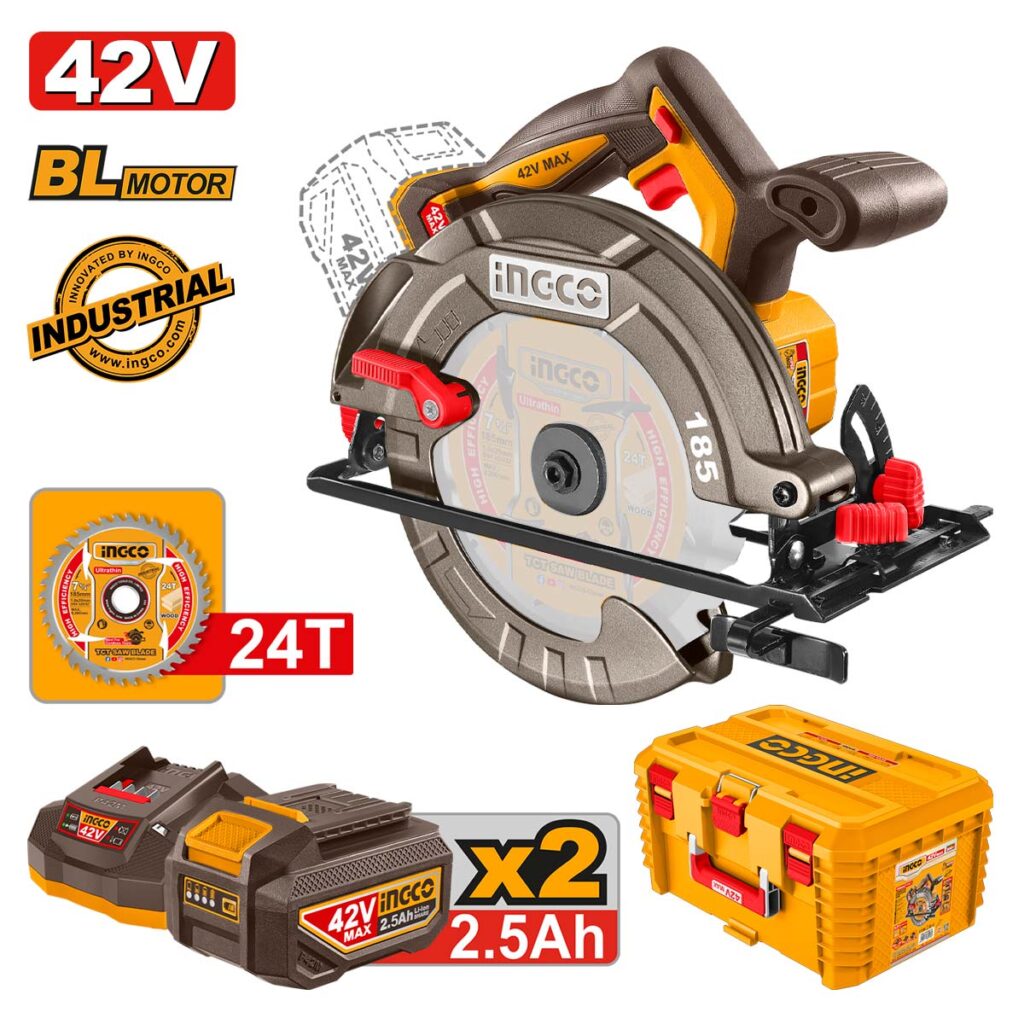 Δισκοπρίονο Μπαταρίας 42V Li-Ion Φ 185mm +Εργαλειοθήκη Βαθιά 19" - INGCO CSLI4218512E