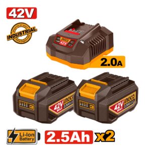 Μπαταρίες 2 τεμ. 2.5Ah + 1 τεμ. Φορτιστής 2A  Σετ 3 τεμ. 42V - INGCO FBCPM25221E