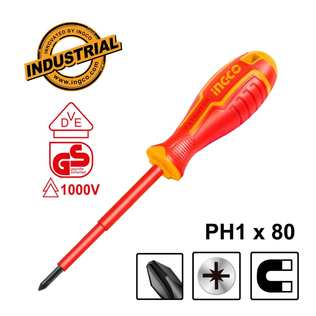 Κατσαβίδι Ηλεκτρολόγου VDE Σταυρού PH1x80mm - INGCO HISD81PH180