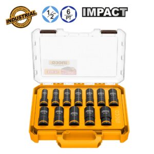 Καρυδάκια Μακριά Impact-Αέρος 1/2" Σετ 12 τεμ. - INGCO HKISSD12126L
