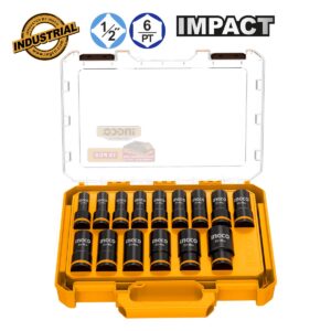 Καρυδάκια Μακριά Impact-Αέρος 1/2"  Σετ 15 τεμ. - INGCO HKISSD12158L