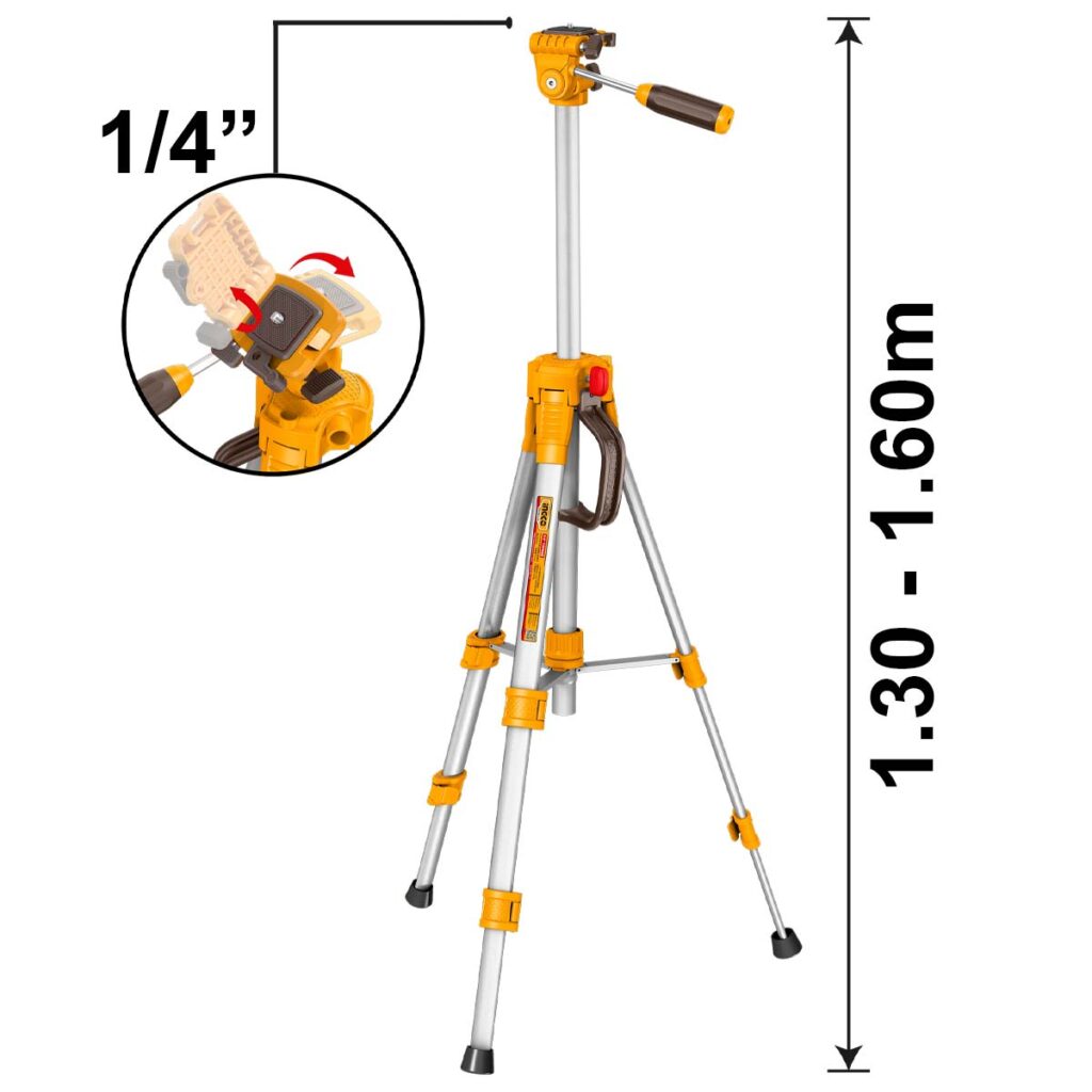 Τρίποδο για Αλφάδια Laser 1/4" με Σπαστή Κεφαλή 1/4" 1.6m - INGCO HLLT01586