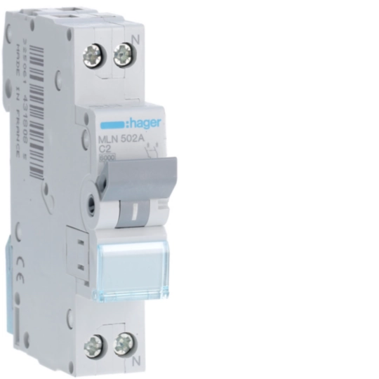 Hager MLN502A Μικροαυτόματη ασφάλεια 1P+N 2 A C 6 kA