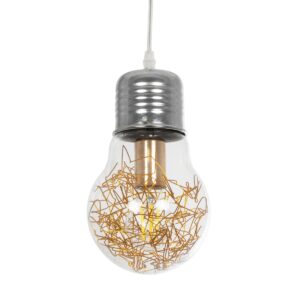 LAMP 999-0056 Μοντέρνο Κρεμαστό Φωτιστικό Οροφής με Ντουί 1 x E27 AC 220-240V IP20 - Διάφανο, Χρυσό & Ασημί - Μ15 x Π15 x Υ27cm
