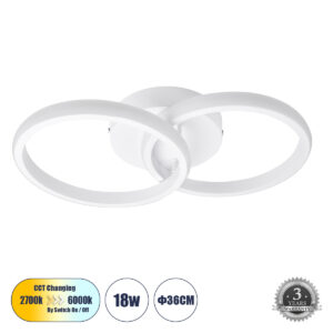 CORA 61059 Μοντέρνο Φωτιστικό Οροφής LED 18W 1800lm 300° AC 220-240V IP20 Ρυθμιζόμενο Λευκό CCT με On/Off 2700K/4500K/6000K - Lumileds SMD Chip - Λευκό Ματ - Μ36 x Π20.5 x Υ7cm - 3 Χρόνια Εγγύηση