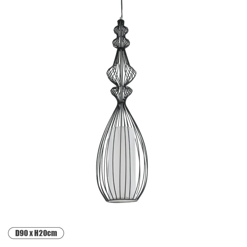 LILY 01561 Vintage Κρεμαστό Φωτιστικό Οροφής με Ντουί 1 x E27 AC 220-240V IP20 - Μαύρο & Λευκό - Μ20 x Π20 x Υ90cm