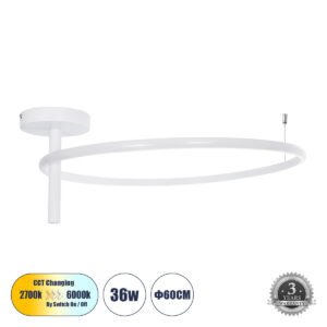 VERONA 61224 Μοντέρνο Φωτιστικό Οροφής LED 36W 4032lm 360° AC 220-240V IP20 Ρυθμιζόμενο Λευκό CCT με On/Off 2700K/4500K/6000K - Lumileds SMD Chip - Λευκό Ματ - Μ60 x Π60 x Υ23cm - 3 Χρόνια Εγγύηση